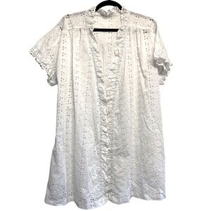VTG 70s Deena Vintage Eyelet Lace Robe Medium White Ruffle Trim Cottagecore soft